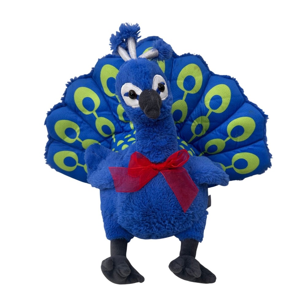 Walmart Peacock Plush 302483 Blue Stuffed Animal Red Bow Bird 12" Toy Soft 0721